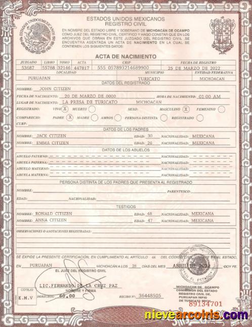 Mexico birth certificate
